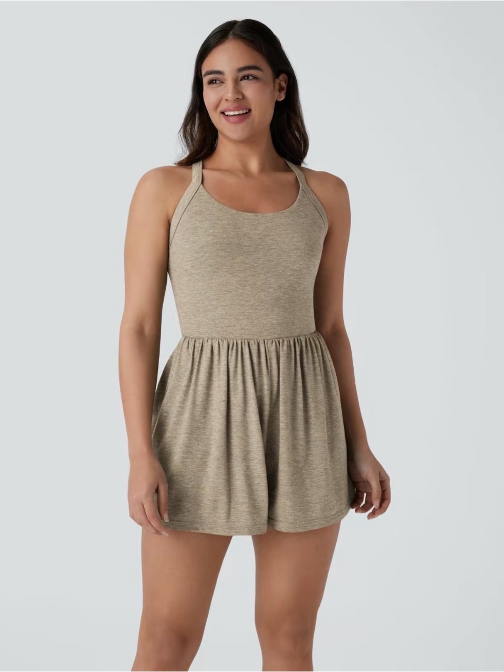 NWOT Halara Easy Peezy 2 in 1 backless romper in oatmeal